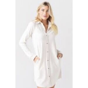 Faherty Knit Seasons Shirt Dress Womens XS Oatmeal Good Long Sleeve Button Front